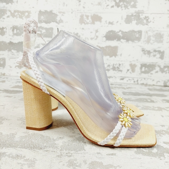 NEW Schutz Hina Women's Daisy Floral White Summer Block Heel Sandals I711 - Picture 7 of 13